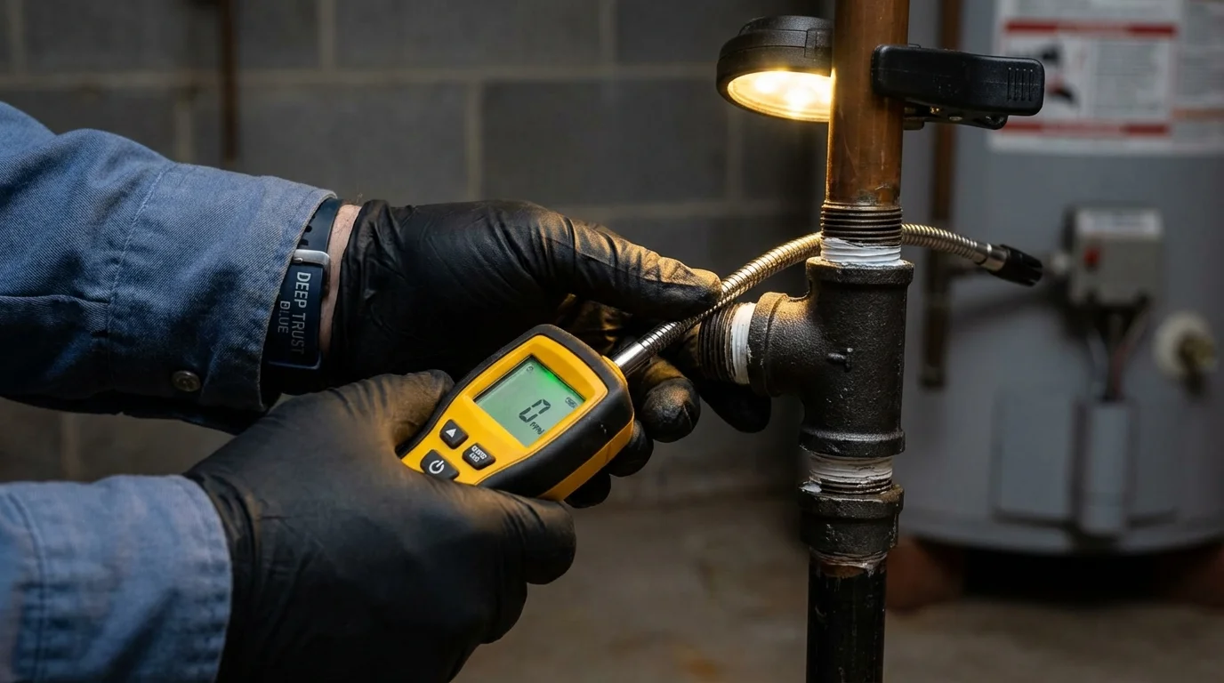 Gas leak detection with electronic sniffer by Johns Plumbing LLC in Mannington