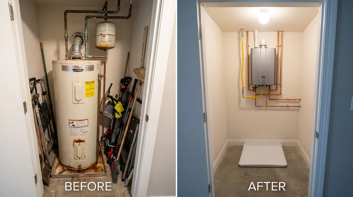 Tank water heater versus wall-mounted tankless unit comparison for Mannington, WV homeowners